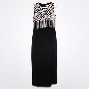 Dubary VTG Womens Midi Dress S Black White Crochet Detail 90s Event Minimal